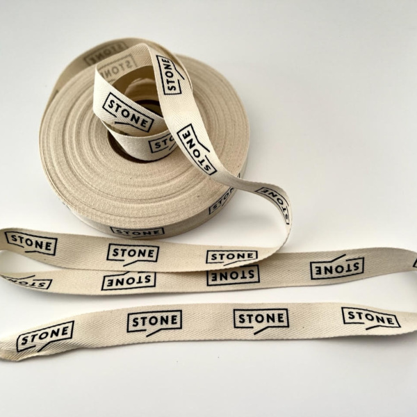 Natural Cotton Herringbone Ribbon - 20mm wide, 25m roll  - STONE Thumbnail