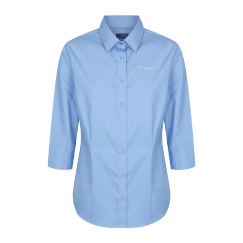 Attvest - Women's French Blue Premium Poplin Business Shirt - 3/4 Sleeve  Thumbnail