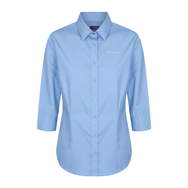 Attvest - Women's French Blue Premium Poplin Business Shirt - 3/4 Sleeve  Thumbnail