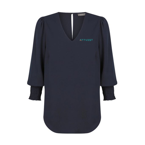 Attvest - Women's V Neck Shirred Cuff Top Thumbnail