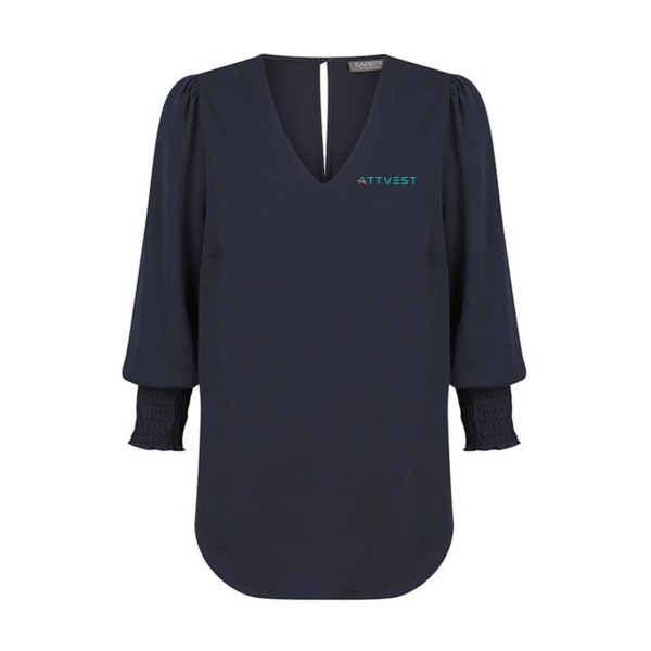 Attvest - Women's V Neck Shirred Cuff Top Thumbnail